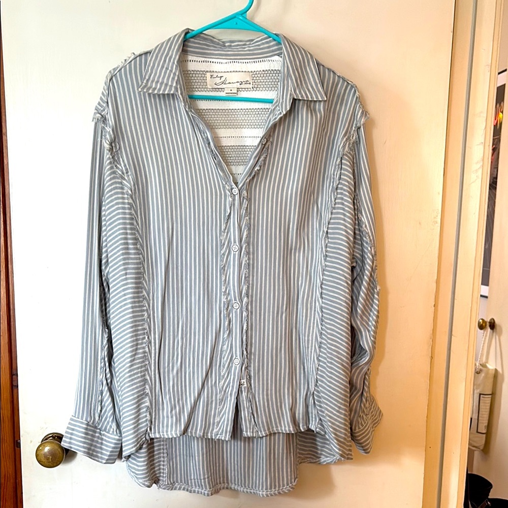Blue/Gray Striped Button-Up Shirt